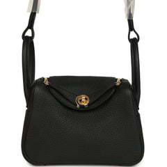 Hermes Mini Lindy II Black Clemence Gold Hardware