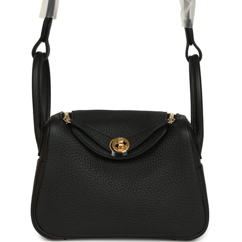 Hermes Mini Lindy II Black Clemence Gold Hardware