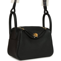 Hermes Mini Lindy II Black Clemence Gold Hardware