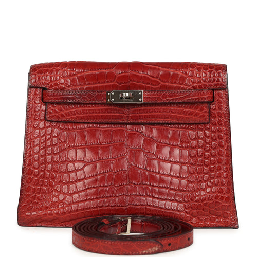 Vintage Hermes Kelly Danse Rouge H Matte Alligator Palladium Hardware