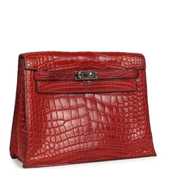Vintage Hermes Kelly Danse Rouge H Matte Alligator Palladium Hardware