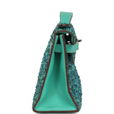 Custom "Aquamarine" Swarovski Crystal Pre-owned Hermes Kelly Pochette Lagon Swift Palladium Hardware