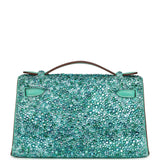 Custom "Aquamarine" Swarovski Crystal Pre-owned Hermes Kelly Pochette Lagon Swift Palladium Hardware