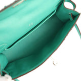 Custom "Aquamarine" Swarovski Crystal Pre-owned Hermes Kelly Pochette Lagon Swift Palladium Hardware