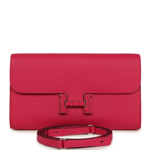 Pre-owned Hermes Constance Wallet To Go Rose Mexico Epsom Lizard Marquette Palladium Hardware