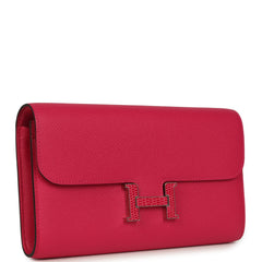 Pre-owned Hermes Constance Wallet To Go Rose Mexico Epsom Lizard Marquette Palladium Hardware