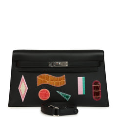 Hermes Kelly Elan Broderie Black Bet-Tab Swift, Niloticus Crocodile and Alligator Palladium Hardware