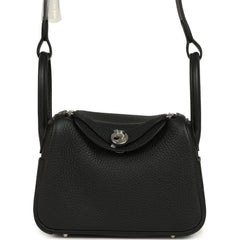 Hermes Mini Lindy II Black Clemence Palladium Hardware
