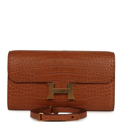 Pre-owned Hermes Constance Wallet To Go Gold Matte Alligator Gold Hardware