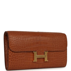Pre-owned Hermes Constance Wallet To Go Gold Matte Alligator Gold Hardware