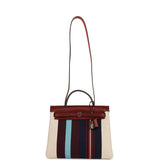 Hermes Special Order (HSS) Herbag Zip PM 31 "Striped" Rouge H Vache Hunter, Ecru, Bleu, Bordeaux and Beige Toile H Canvas Lacquered Palladium Hardware