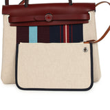 Hermes Special Order (HSS) Herbag Zip PM 31 "Striped" Rouge H Vache Hunter, Ecru, Bleu, Bordeaux and Beige Toile H Canvas Lacquered Palladium Hardware