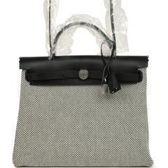 Hermes Herbag Zip PM 31 Black Vache Hunter and Ecru-Black Criss Viking Canvas Palladium Hardware
