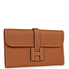 Hermes Jige Duo Clutch Gold Swift Palladium Hardware