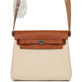 Hermes Herbag Zip 20 Mini Ecru and Beige Toile H Canvas and Fauve Vache Hunter Palladium Hardware - Thumbnail View 1