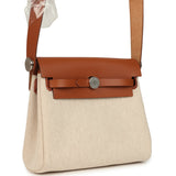 Hermes Herbag Zip 20 Mini Ecru and Beige Toile H Canvas and Fauve Vache Hunter Palladium Hardware - Thumbnail View 2