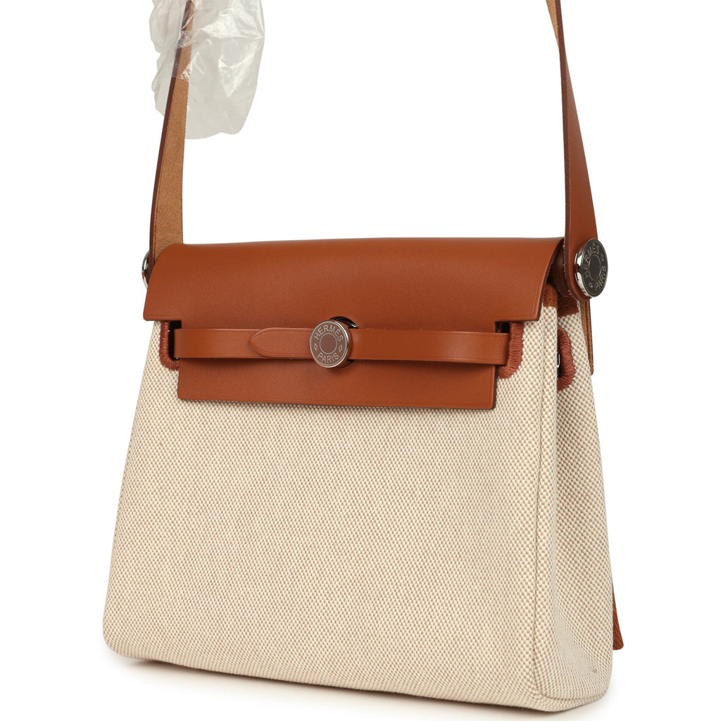 Hermes Herbag Zip 20 Mini Ecru and Beige Toile H Canvas and Fauve Vach