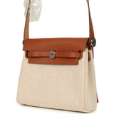 Hermes Herbag Zip 20 Mini Ecru and Beige Toile H Canvas and Fauve Vache Hunter Palladium Hardware - Thumbnail View 3