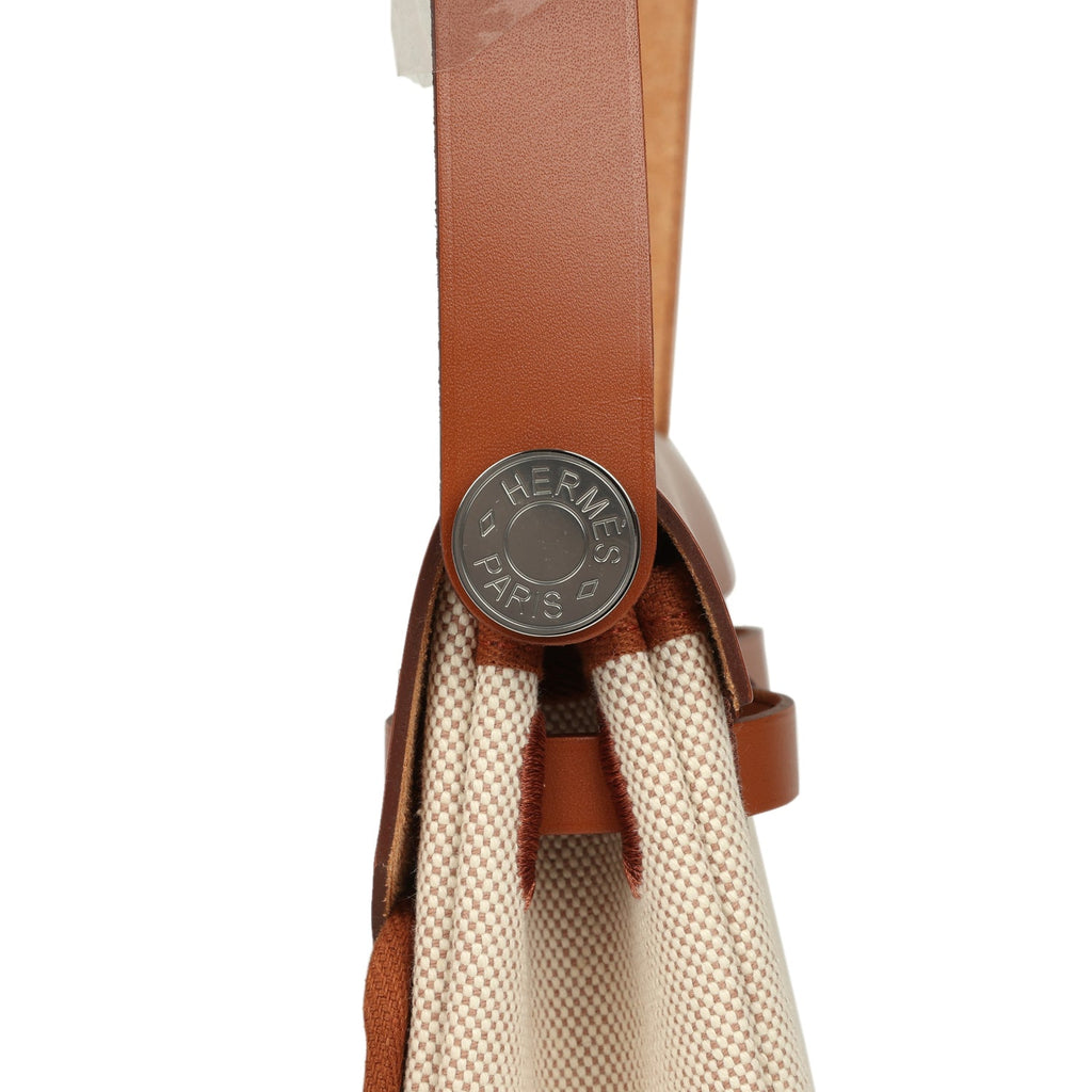 Hermes Herbag Zip 20 Mini Ecru and Beige Toile H Canvas and Fauve Vach