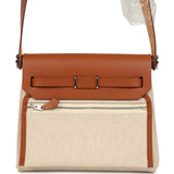 Hermes Herbag Zip 20 Mini Ecru and Beige Toile H Canvas and Fauve Vache Hunter Palladium Hardware - Thumbnail View 6