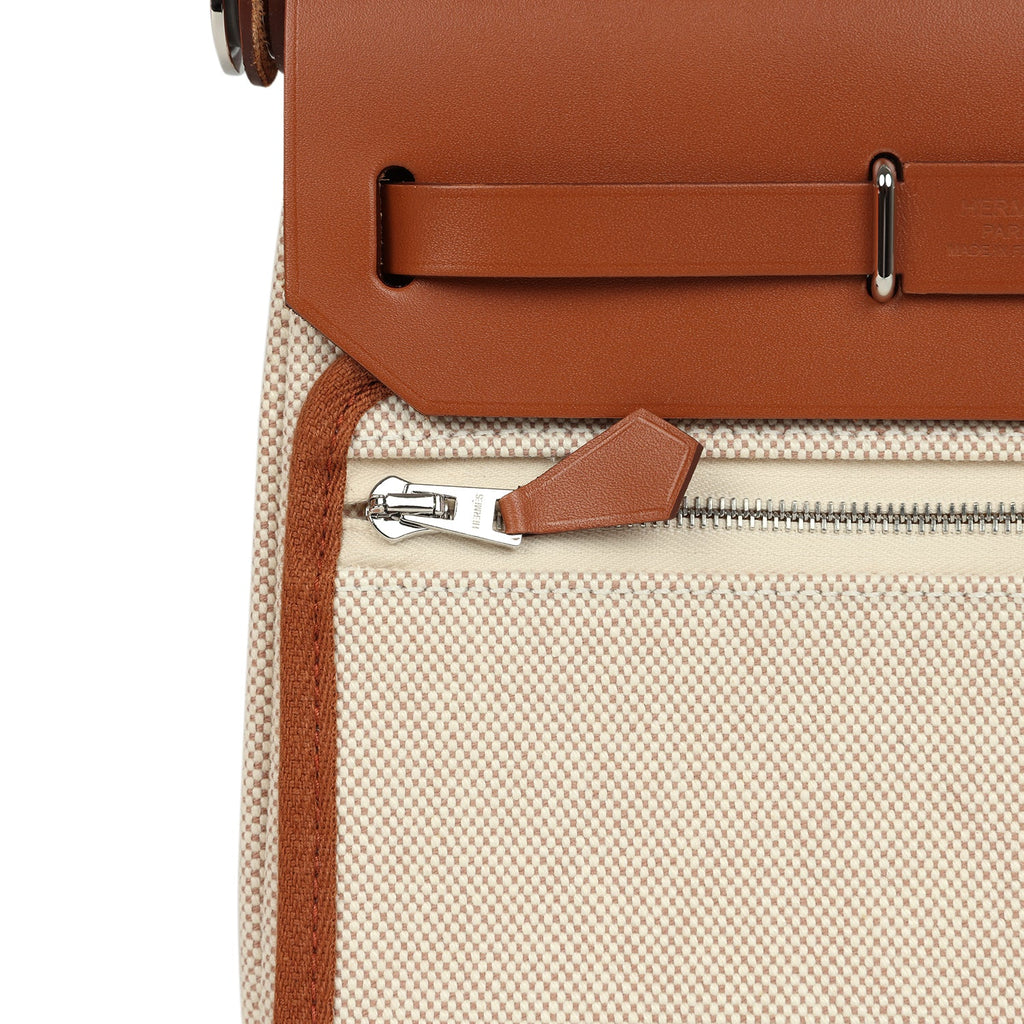 Hermes Herbag Zip 20 Mini Ecru and Beige Toile H Canvas and Fauve Vach