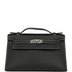Hermes Special Order (HSS) Kelly Pochette Black Verso Swift Palladium Hardware