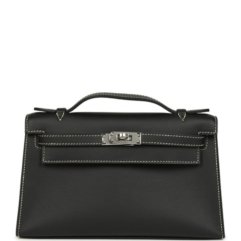 Hermes Special Order (HSS) Kelly Pochette Black Verso Swift Palladium Hardware