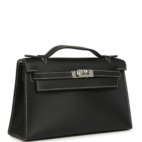 Hermes Special Order (HSS) Kelly Pochette Black Verso Swift Palladium Hardware