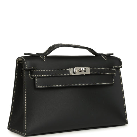 Hermes Special Order (HSS) Kelly Pochette Black Verso Swift Palladium Hardware