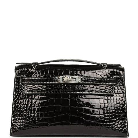 Hermes Special Order (HSS) Kelly Pochette Black Verso Shiny Alligator Palladium Hardware