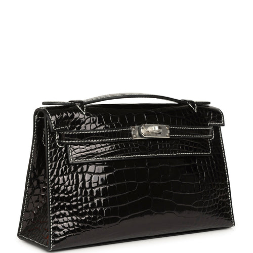 Hermes Special Order (HSS) Kelly Pochette Black Verso Shiny Alligator Palladium Hardware