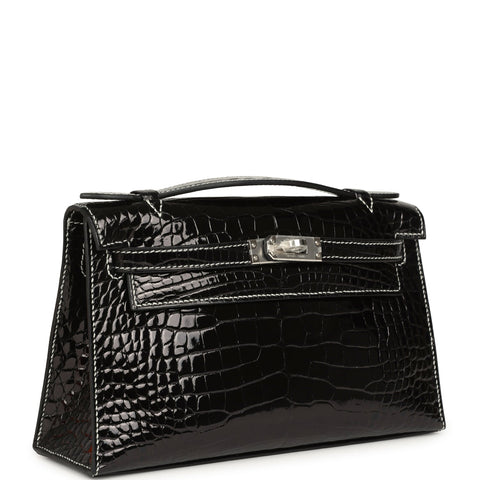 Hermes Special Order (HSS) Kelly Pochette Black Verso Shiny Alligator Palladium Hardware