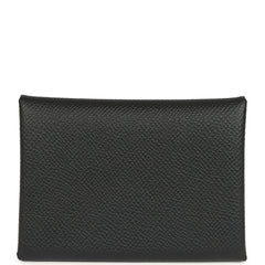 Hermes Calvi Duo Card Holder Black Epsom Palladium Hardware