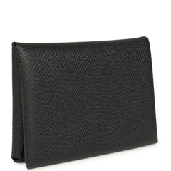 Hermes Calvi Duo Card Holder Black Epsom Palladium Hardware