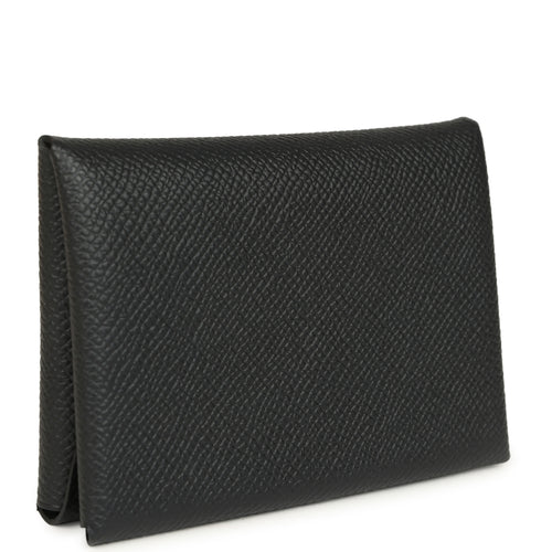 Hermes Calvi Duo Card Holder Black Epsom Palladium Hardware