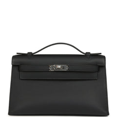 Hermes Kelly Pochette Black Swift Palladium Hardware