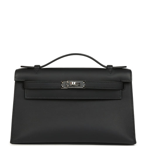 Hermes Kelly Pochette Black Swift Palladium Hardware