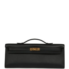 Pre-owned Hermes Kelly Cut Black Swift Gold Hardware