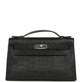 Hermes Kelly Pochette Black Ostrich Palladium Hardware