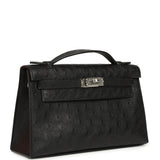 Hermes Kelly Pochette Black Ostrich Palladium Hardware