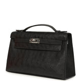 Hermes Kelly Pochette Black Ostrich Palladium Hardware