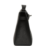 Hermes Kelly Pochette Black Ostrich Palladium Hardware