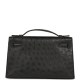 Hermes Kelly Pochette Black Ostrich Palladium Hardware