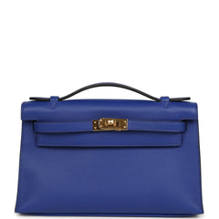 Hermes Kelly Pochette Bleu Electric Swift Gold Hardware