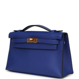 Hermes Kelly Pochette Bleu Electric Swift Gold Hardware