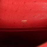 Pre-owned Hermes Kelly Pochette Rouge Vif Ostrich Gold Hardware