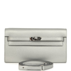 Hermes Kelly Wallet To Go Argent Chevre Chamkilight Palladium Hardware