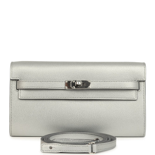 Hermes Kelly Wallet To Go Argent Chevre Chamkilight Palladium Hardware
