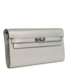 Hermes Kelly Wallet To Go Argent Chevre Chamkilight Palladium Hardware