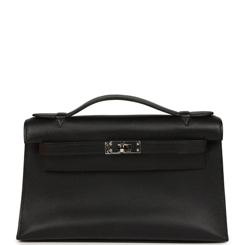 Vintage Hermes Kelly Pochette Black Swift Palladium Hardware